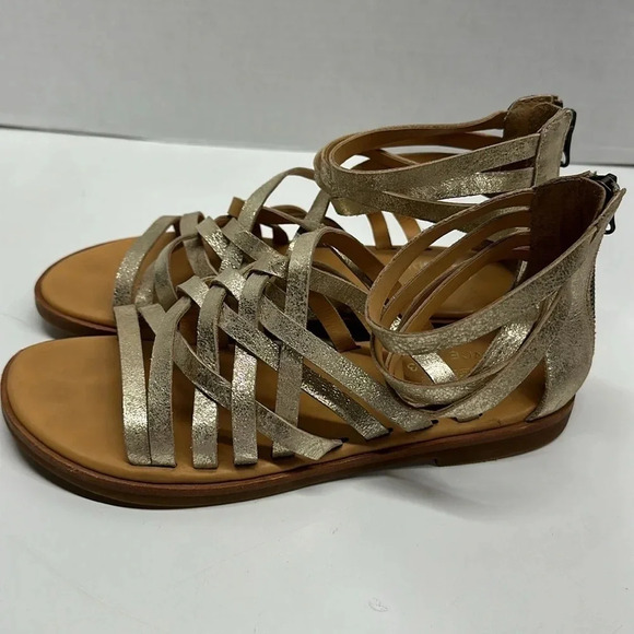 Kork Ease Palmyra Leather Strappy Sandals Shoes Open Toe Metallic Gold Size 8 - Picture 2 of 10